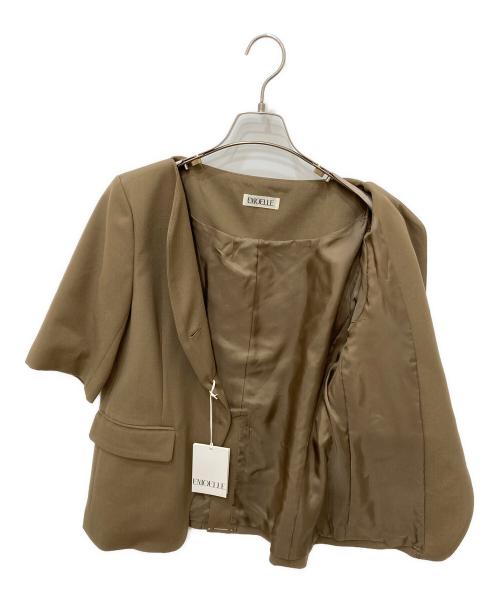 EMOELLE（エモエレ）EMOELLE (エモエレ) スリットネックハーフスリーブジャケット ブラウン サイズ:Ｆの古着・服飾アイテム
