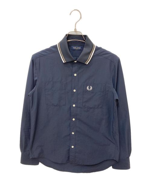 FRED PERRY（フレッドペリー）FRED PERRY (フレッドペリー) RIB COLLAR LONG SLEEVE SHIRT ネイビー サイズ:Mの古着・服飾アイテム
