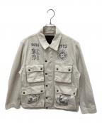 SUGARHILL×TATTOO STUDIO YAMADAシュガーヒル×タトゥースタジオヤマダ）の古着「Tattoo Flash Print Pocket Denim Jacket」｜ベージュ