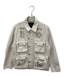 SUGARHILL×TATTOO STUDIO YAMADA（シュガーヒル×タトゥースタジオヤマダ）の古着「Tattoo Flash Print Pocket Denim Jacket」｜ベージュ