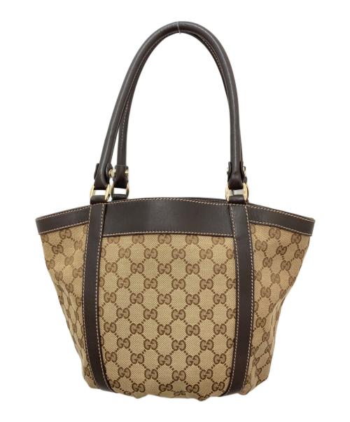 GUCCI（グッチ）GUCCI (グッチ) GG柄アビーハンドバッグ　 ベージュ×ダークブラウンの古着・服飾アイテム