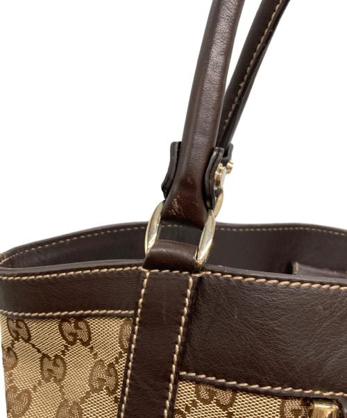 GUCCI（グッチ）GUCCI (グッチ) GG柄アビーハンドバッグ　 ベージュ×ダークブラウンの古着・服飾アイテム