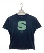 stussyステューシー）の古着「Sロゴプリントシャツ」｜ネイビー