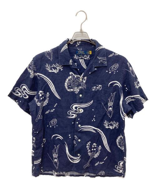 POLO RALPH LAUREN（ポロ・ラルフローレン）POLO RALPH LAUREN (ポロ・ラルフローレン) オープンカラーリネンシャツ ネイビー サイズ:Ｌの古着・服飾アイテム