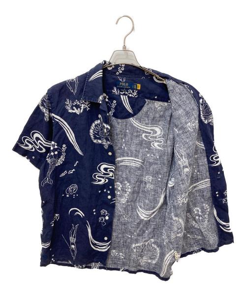 POLO RALPH LAUREN（ポロ・ラルフローレン）POLO RALPH LAUREN (ポロ・ラルフローレン) オープンカラーリネンシャツ ネイビー サイズ:Ｌの古着・服飾アイテム