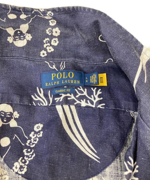 POLO RALPH LAUREN（ポロ・ラルフローレン）POLO RALPH LAUREN (ポロ・ラルフローレン) オープンカラーリネンシャツ ネイビー サイズ:Ｌの古着・服飾アイテム
