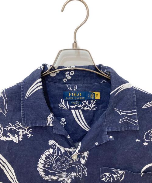 POLO RALPH LAUREN（ポロ・ラルフローレン）POLO RALPH LAUREN (ポロ・ラルフローレン) オープンカラーリネンシャツ ネイビー サイズ:Ｌの古着・服飾アイテム