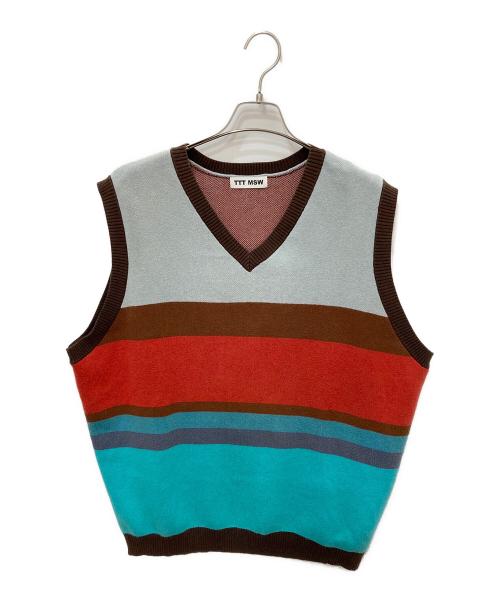 TTT MSW（ティー）TTT MSW (ティー) Border Knit Vestニットベスト ブルー サイズ:XLの古着・服飾アイテム