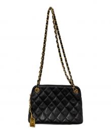 CHANEL（シャネル）の古着「ラムスキン カンボンプレート チェーンショルダーハンドバッグ　マトラッセショルダーバッグ」｜ブラック