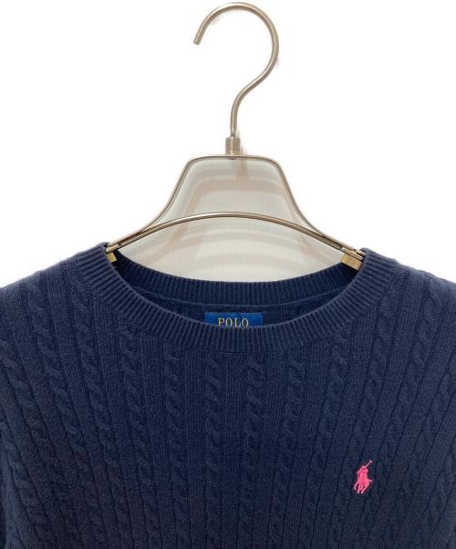 POLO RALPH LAUREN（ポロ・ラルフローレン）POLO RALPH LAUREN (ポロ・ラルフローレン) ポニー刺繍ケーブルニット ネイビー サイズ:XLの古着・服飾アイテム