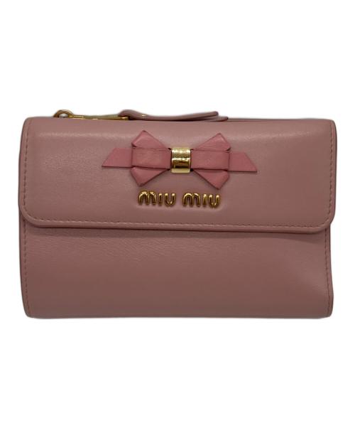 MIU MIU（ミュウミュウ）MIU MIU (ミュウミュウ) リボン三つ折り財布 ピンクの古着・服飾アイテム