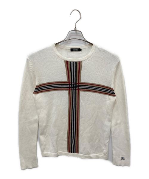 BURBERRY BLACK LABEL（バーバリーブラックレーベル）BURBERRY BLACK LABEL (バーバリーブラックレーベル) クロスクルーネックニット ベージュ サイズ:3の古着・服飾アイテム