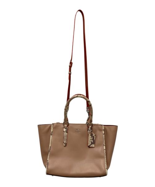 COACH（コーチ）COACH (コーチ) クロスビー パイソン 2wayトートバッグ ブラウンの古着・服飾アイテム