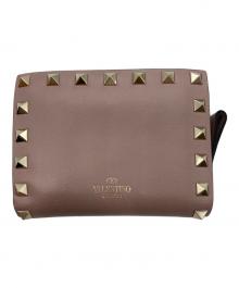 VALENTINO（ヴァレンティノ）の古着「スタッズ2つ折り財布」｜ピンク