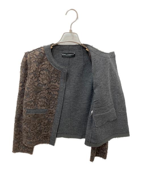 DOLCE & GABBANA（ドルチェ＆ガッバーナ）DOLCE & GABBANA (ドルチェ＆ガッバーナ) ノーカラーレースジャケット ブラウン サイズ:40の古着・服飾アイテム