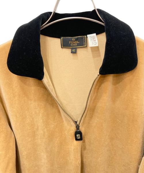 FENDI JEANS（フェンディ ジーンズ）FENDI jeans (フェンディ ジーンズ) ハーフジップベロアカットソー ブラウン サイズ:42の古着・服飾アイテム