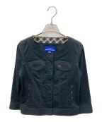 BURBERRY BLUE LABELバーバリー ブルー レーベル）の古着「ロゴ刺繍ノーカラージャケット」｜ブラック