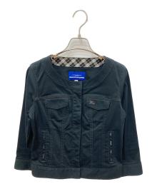 BURBERRY BLUE LABEL（バーバリー ブルー レーベル）の古着「ロゴ刺繍ノーカラージャケット」｜ブラック