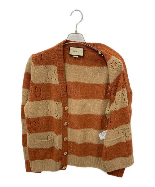 GUCCI（グッチ）GUCCI (グッチ) GGボーダー カーディガン ブラウン サイズ:XSの古着・服飾アイテム