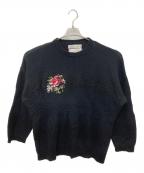 DAIRIKUダイリク）の古着「Flower Cross Embroidery Border Knit」｜ブラック