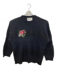 DAIRIKU（ダイリク）の古着「Flower Cross Embroidery Border Knit」｜ブラック
