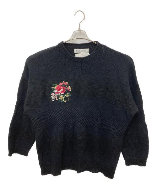 DAIRIKU（ダイリク）DAIRIKU (ダイリク) Flower Cross Embroidery Border Knit ブラック サイズ:記載無しの為実寸参照の古着・服飾アイテム