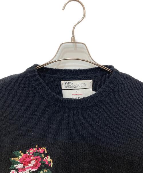 DAIRIKU（ダイリク）DAIRIKU (ダイリク) Flower Cross Embroidery Border Knit ブラック サイズ:記載無しの為実寸参照の古着・服飾アイテム