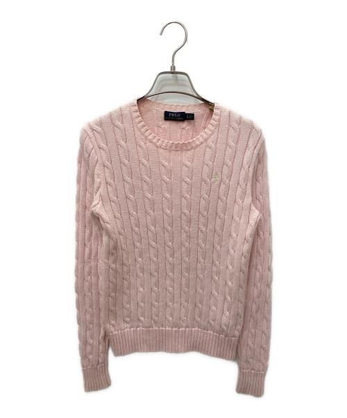 POLO RALPH LAUREN（ポロ・ラルフローレン）POLO RALPH LAUREN (ポロ・ラルフローレン) ポロ刺繍ケーブルニット ピンク サイズ:Sの古着・服飾アイテム