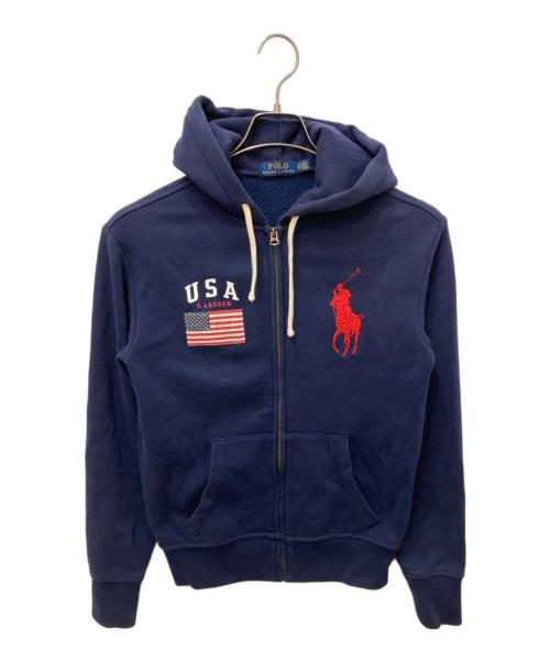 POLO RALPH LAUREN（ポロ・ラルフローレン）POLO RALPH LAUREN (ポロ・ラルフローレン) ポニー刺繍ジップパーカー ネイビー サイズ:XSの古着・服飾アイテム