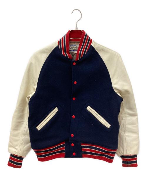 whitesville（ホワイツビル）WHITESVILLE (ホワイツビル) レザー切替ジャケット ネイビー×ホワイト サイズ:38の古着・服飾アイテム