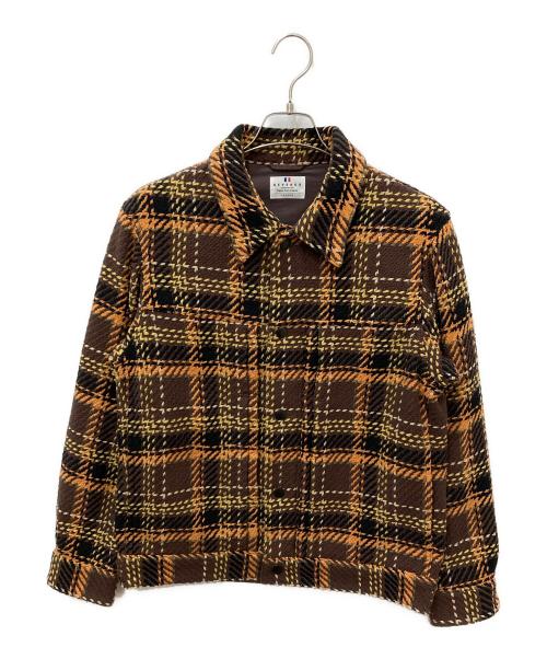 DEVEAUX（デヴォー）DEVEAUX (デヴォー) EDIFICE (エディフィス) バスケットチェック トラッカー ジャケット ブラウン サイズ:Mの古着・服飾アイテム