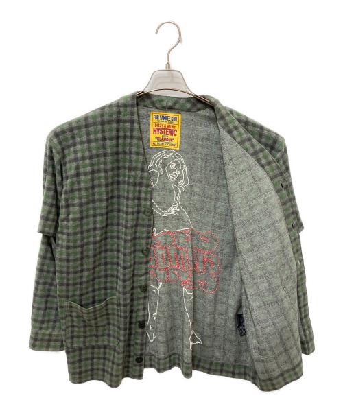 Hysteric Glamour（ヒステリックグラマー）Hysteric Glamour (ヒステリックグラマー) VIXEN GIRL刺繍 オーバーサイズカーディガン グリーン サイズ:FREEの古着・服飾アイテム
