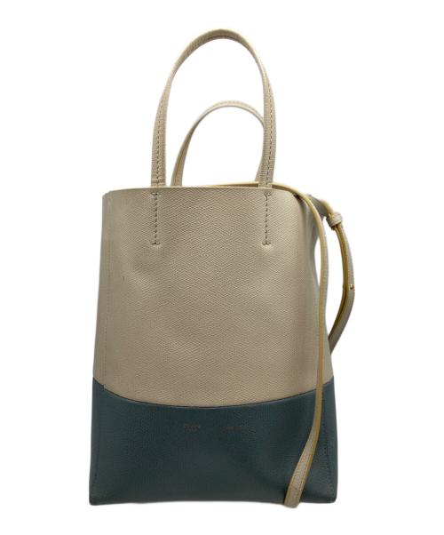 CELINE（セリーヌ）CELINE (セリーヌ) スモールトートバッグ　バーティカルカバ ベージュ×ブルーの古着・服飾アイテム