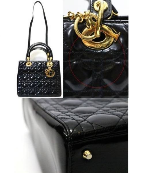 Christian Dior（クリスチャン ディオール）Christian Dior (クリスチャン ディオール) レディディオールカナージュハンドバッグ ブラック レディディオールの古着・服飾アイテム