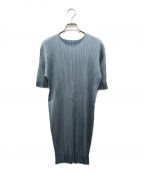 PLEATS PLEASEプリーツプリーズ）の古着「フリンジプリーツチュニックワンピース」｜スカイブルー