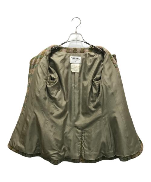 CHANEL（シャネル）CHANEL (シャネル) チェックツイードジャケット ベージュ×グリーン サイズ:不明（実寸参照）の古着・服飾アイテム