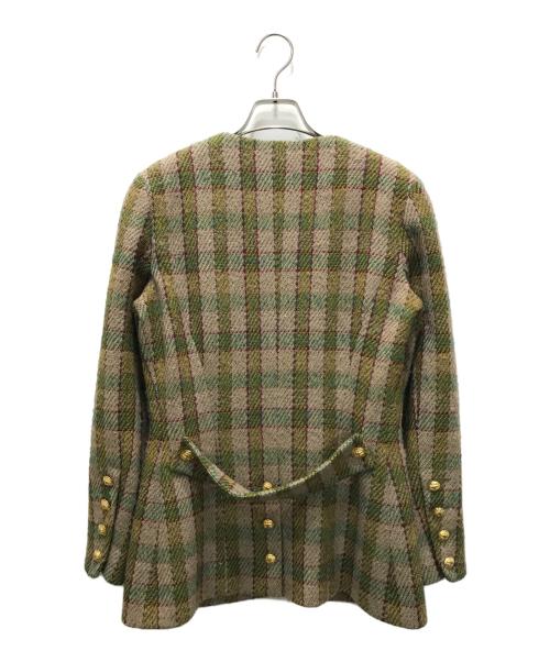 CHANEL（シャネル）CHANEL (シャネル) チェックツイードジャケット ベージュ×グリーン サイズ:不明（実寸参照）の古着・服飾アイテム