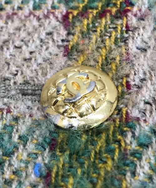 CHANEL（シャネル）CHANEL (シャネル) チェックツイードジャケット ベージュ×グリーン サイズ:不明（実寸参照）の古着・服飾アイテム