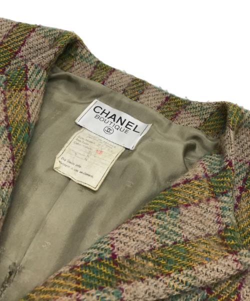 CHANEL（シャネル）CHANEL (シャネル) チェックツイードジャケット ベージュ×グリーン サイズ:不明（実寸参照）の古着・服飾アイテム