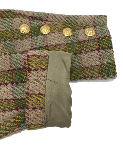 CHANEL（シャネル）CHANEL (シャネル) チェックツイードジャケット ベージュ×グリーン サイズ:不明（実寸参照）の古着・服飾アイテム