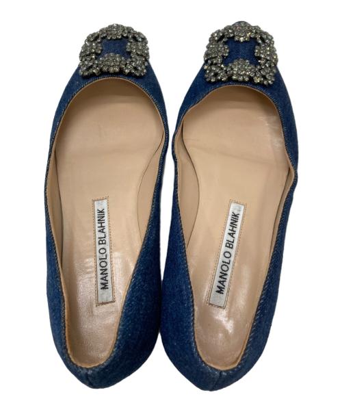 Manolo Blahnik（マノロブラニク）Manolo Blahnik (マノロブラニク) HANGISI デニムフラットパンプス ネイビー サイズ:34の古着・服飾アイテム