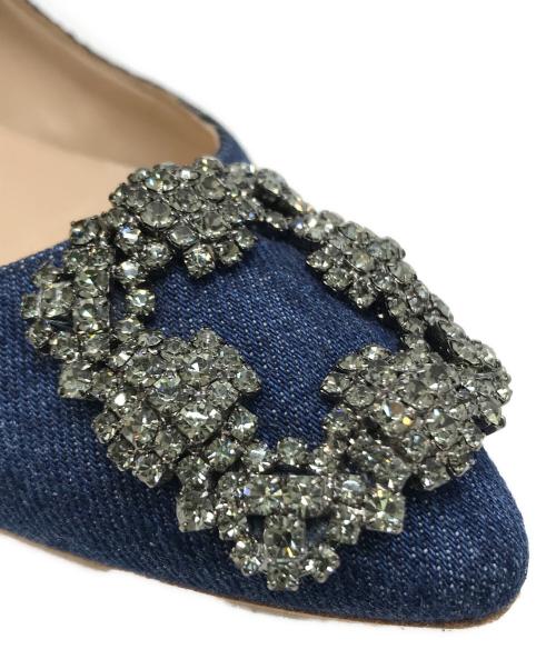 Manolo Blahnik（マノロブラニク）Manolo Blahnik (マノロブラニク) HANGISI デニムフラットパンプス ネイビー サイズ:34の古着・服飾アイテム