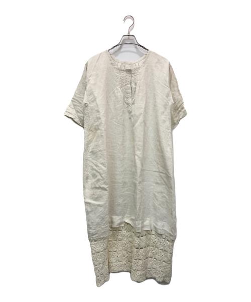 VINTAGE（ヴィンテージ）VINTAGE (ヴィンテージ) ヴィンテージリネンスモックワンピース ベージュ サイズ:不明（実寸参照）の古着・服飾アイテム