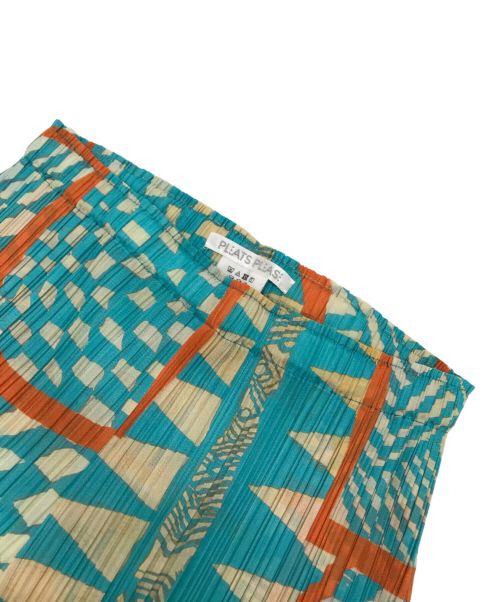 PLEATS PLEASE（プリーツプリーズ）PLEATS PLEASE (プリーツプリーズ) 総柄プリ-ツパンツ ブルー×オレンジ サイズ:2の古着・服飾アイテム