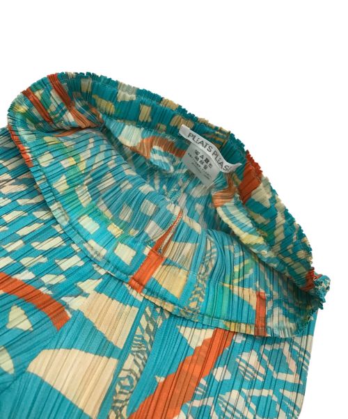 PLEATS PLEASE（プリーツプリーズ）PLEATS PLEASE (プリーツプリーズ) 総柄プリ-ツパンツ ブルー×オレンジ サイズ:2の古着・服飾アイテム