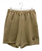 A BATHING APEア ベイシング エイプ）の古着「embroidered-logo cotton shorts / エンブロイダードロゴコットンショーツ」｜ベージュ