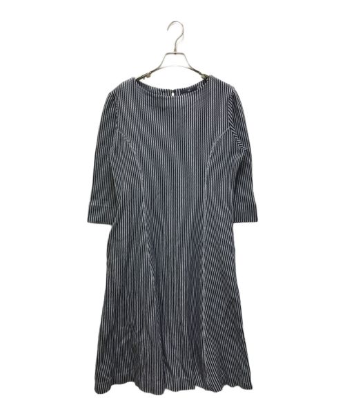 45R（フォーティファイブ・アール）45R (フォーティーファイブアール) ストライプフレアワンピース ホワイト×ネイビー サイズ:3の古着・服飾アイテム