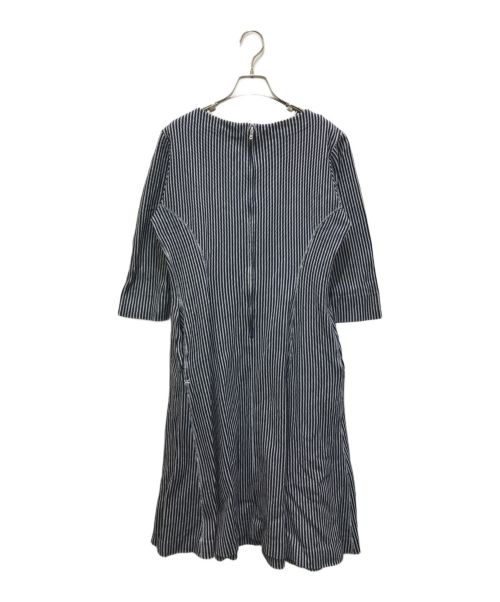 45R（フォーティファイブ・アール）45R (フォーティーファイブアール) ストライプフレアワンピース ホワイト×ネイビー サイズ:3の古着・服飾アイテム