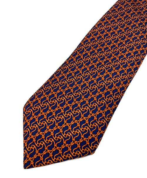 HERMES（エルメス）HERMES (エルメス) ネクタイ ネイビー×オレンジ サイズ:-の古着・服飾アイテム