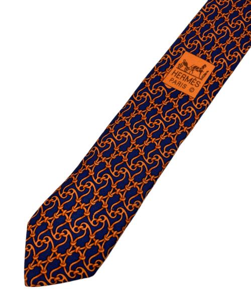 HERMES（エルメス）HERMES (エルメス) ネクタイ ネイビー×オレンジ サイズ:-の古着・服飾アイテム